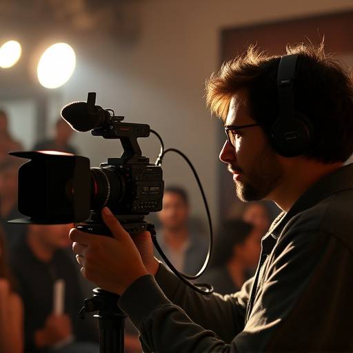 Aluno filmando com câmera profissional